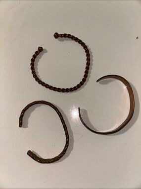 Set of Three Copper Cuff Bracelets